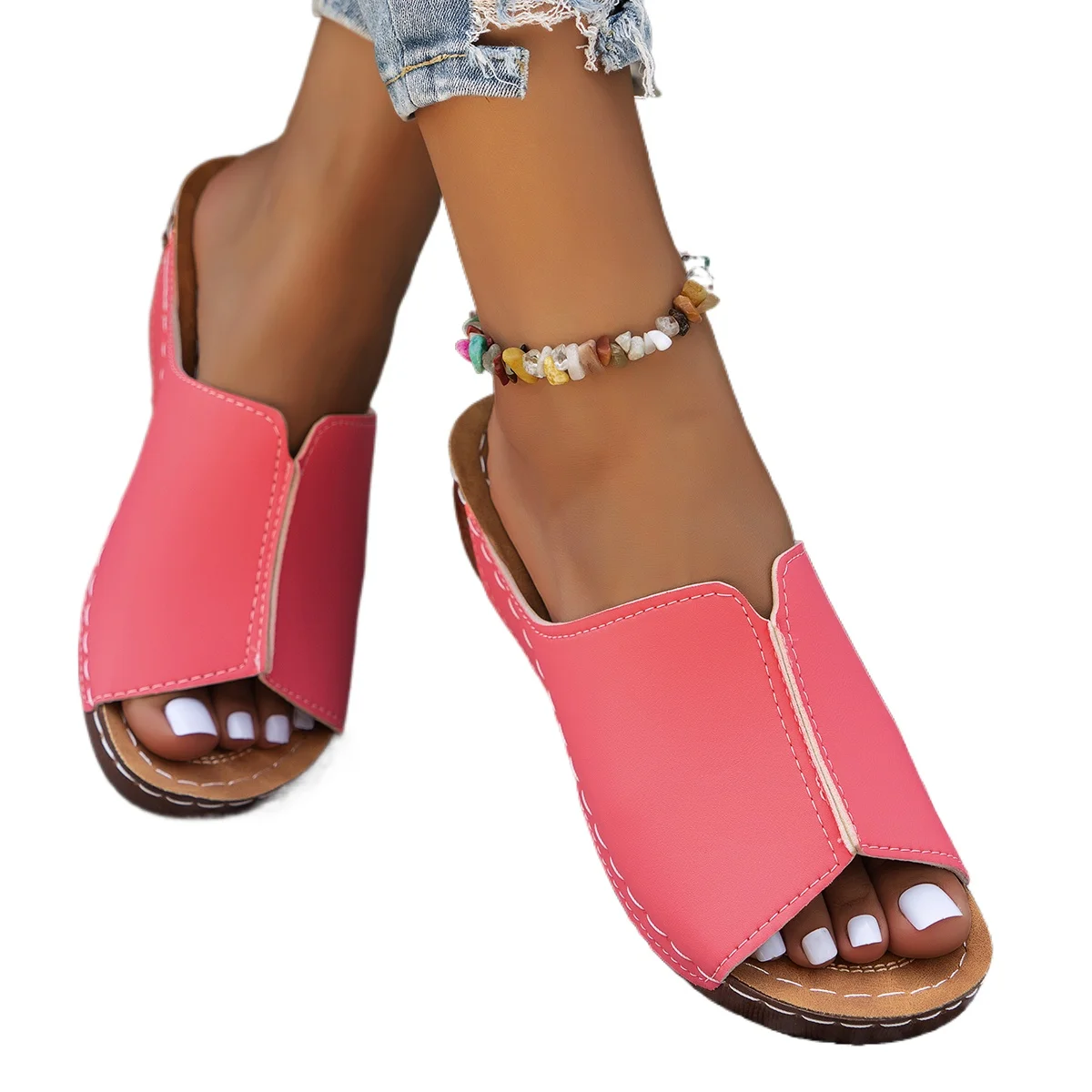 2026 Summer New Women Retro Summer Flat Casual Outdoor Beach Slippers Female Wedge Platform Orthopedic Slides Plus Size 36-43