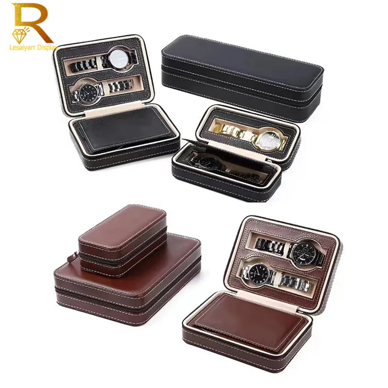 

2/4/8-Digits Watch Storage Bag Jewelry Box PU Leather Watch Box Beaded Velvet Zipper Bag For Watch Organize