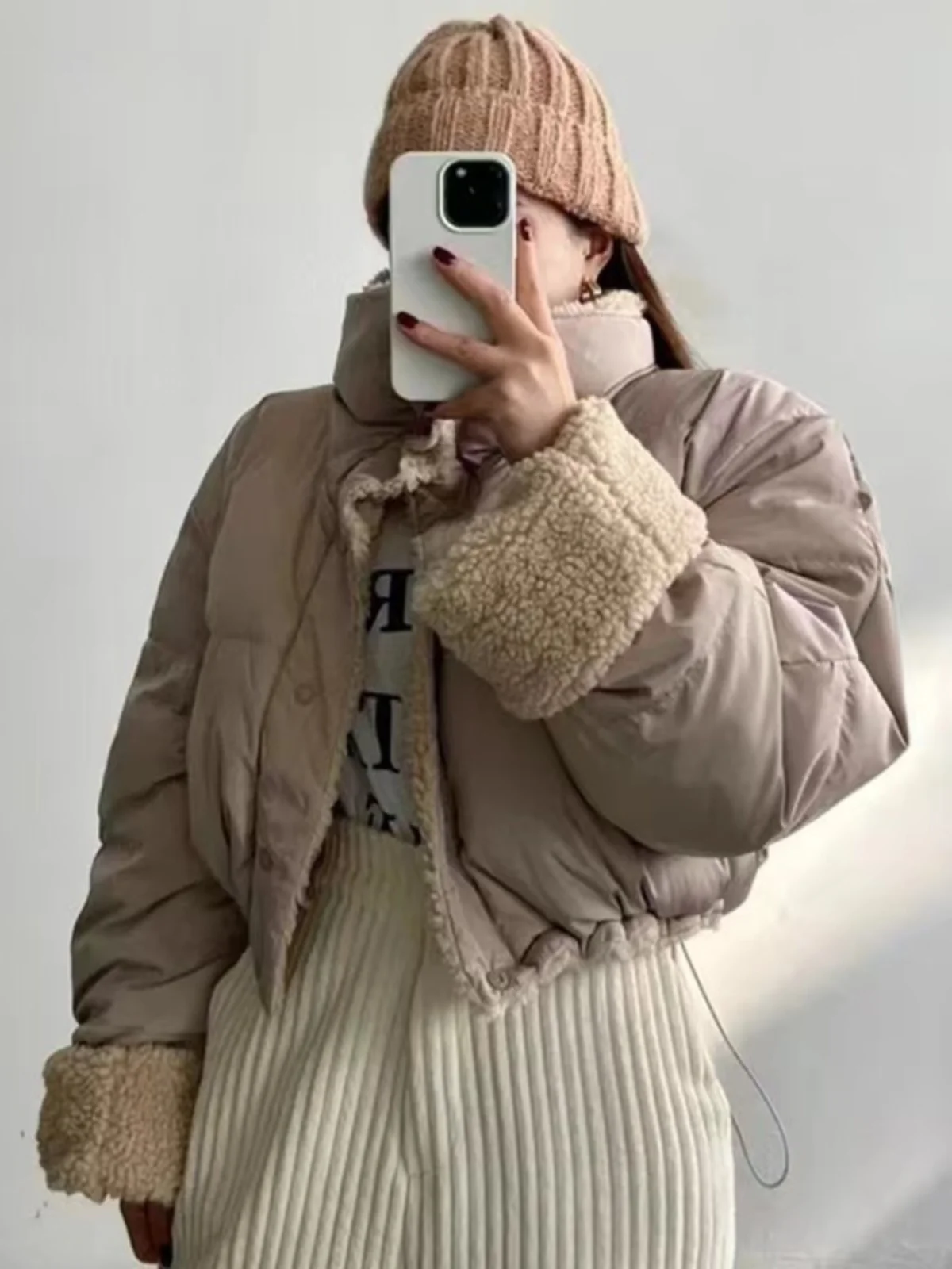 Modny płaszcz damski z bawełny Thiened na zimę 2024, nowy, luźny, bejsbolówka, z futerkiem jagnięcym, ciepły, w stylu koreańskim.