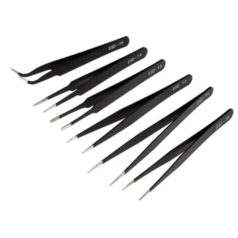 Stainless Steel Curved Straight Black Tweezer Nail Art Rhinestones Nipper Picking Tool Sequins Beads Making Tool Hand Tool Set