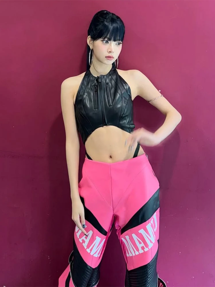 بدلة نسائية مثيرة مجوفة من Sisterlinda مصنوعة من الجلد بسحّاب صناعي بدون أكمام ورقبة دائرية بدون خصر ملابس مهرجان موسيقى منتصف الليل #3