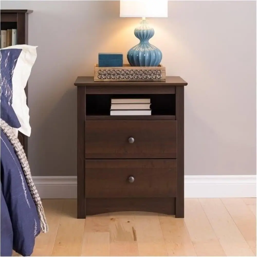 BOWERY HILL Tall 2 Drawer Nightstand in Espresso