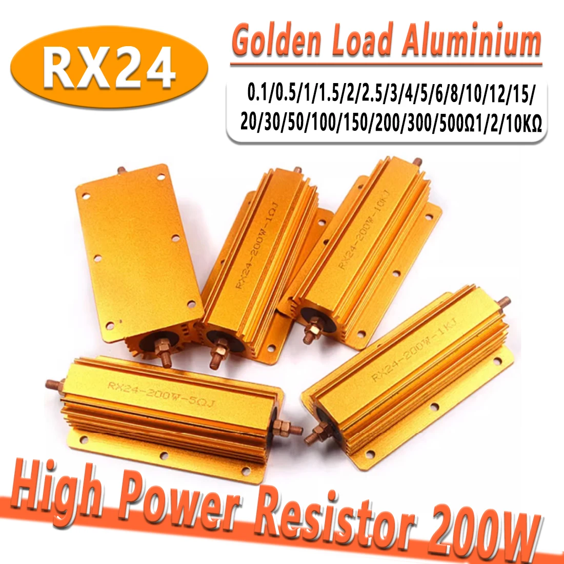 

200W Aluminum Power Resistor 0.1~10Kohm Metal Shell Case Wirewound Resistance Load Resistors