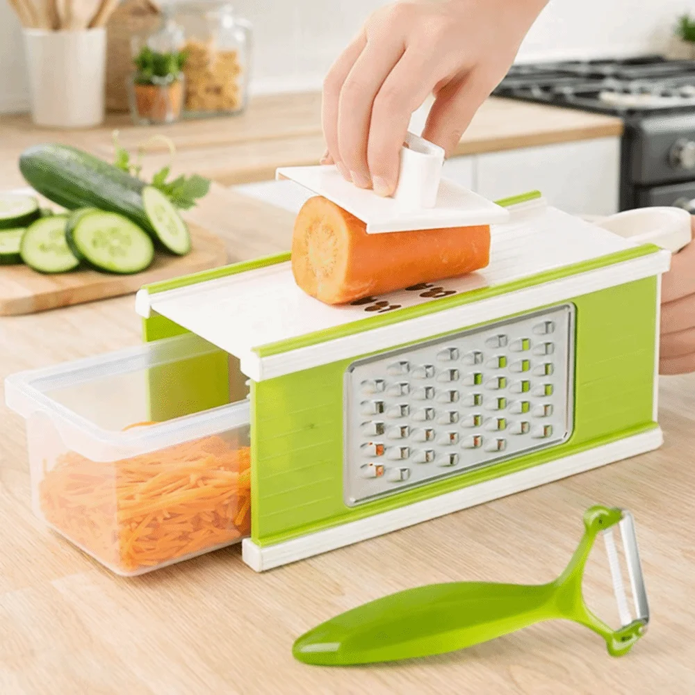 

Multi-functional 5 in 1 Vegetable Chopper Manual with Container Vegetable Grater Sharp Plastic Potato Slicer Cafeteria