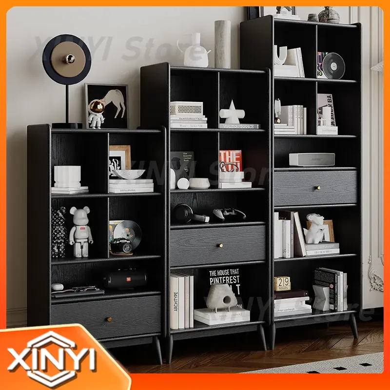 All Solid Wood Bookcase for Home Office Living Room Study Room Storage Cabinet for Books Decorative Shelves for Oak Retro