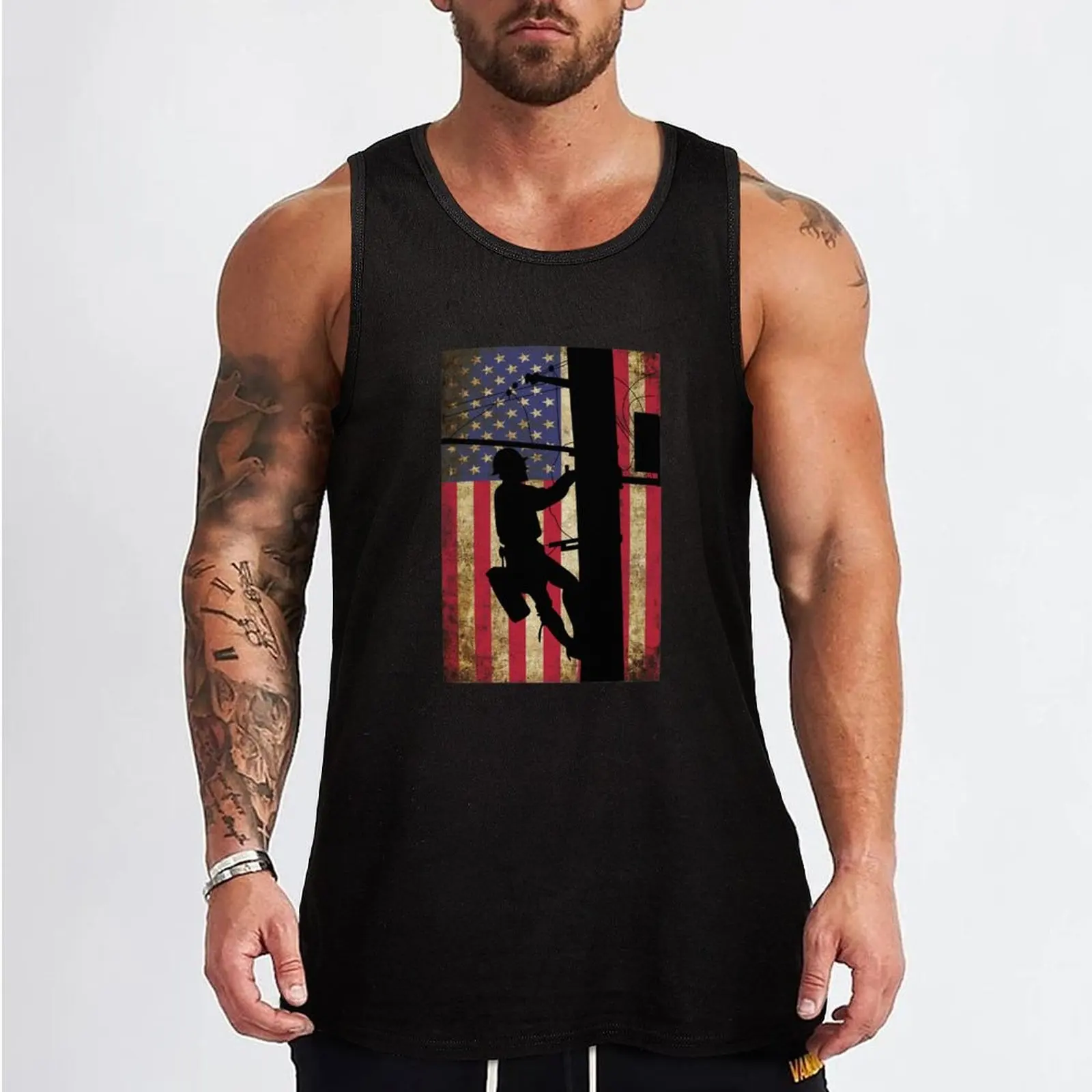 American Power Lineman Electrician Repairman Tank Top mens gym clothes sleeveless shirts gym Men's t-shirts Men's t-shirt