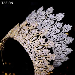 Luxury 5A Zircon Wedding Big Tiaras CZ Gold Silver Crowns for Queen Princess Birthday Party Prom Exquisite Headwear
