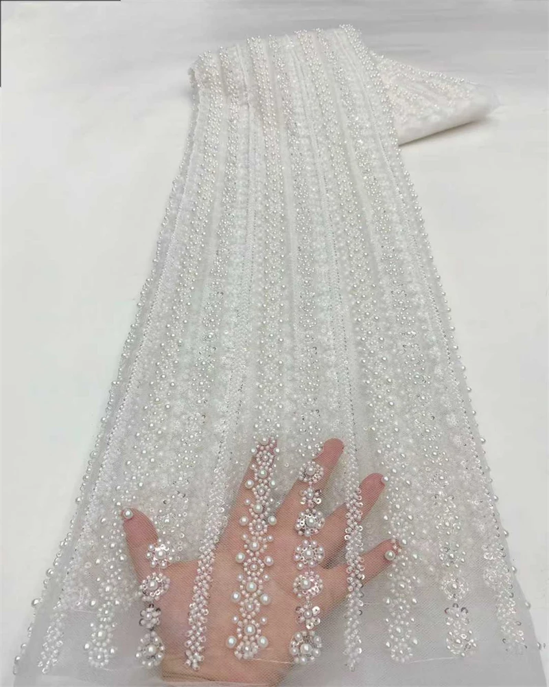 

African Lace Fabric 2026 Sequins Beaded Embroidery Groom Nigerian Bridal High Quality French Tulle Lace Fabric For Wedding