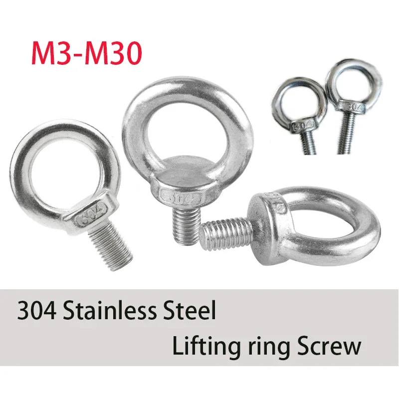 

1-5pcs M3 M4 M5 M6 M8 M10 M12 M14 M16 M18 M20 M24 M27 M30 304 Stainless Steel Lifting Screw Ring Eye Bolt Ring Hooking Screws