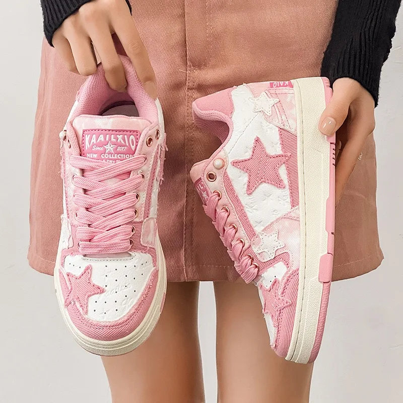 Starry Climb Stars Casual Denim Pink Skate Shoes Y2K Original Skateboard Shoes Sneakers Streetwear Hip Hop Skate Sneakers Shoes