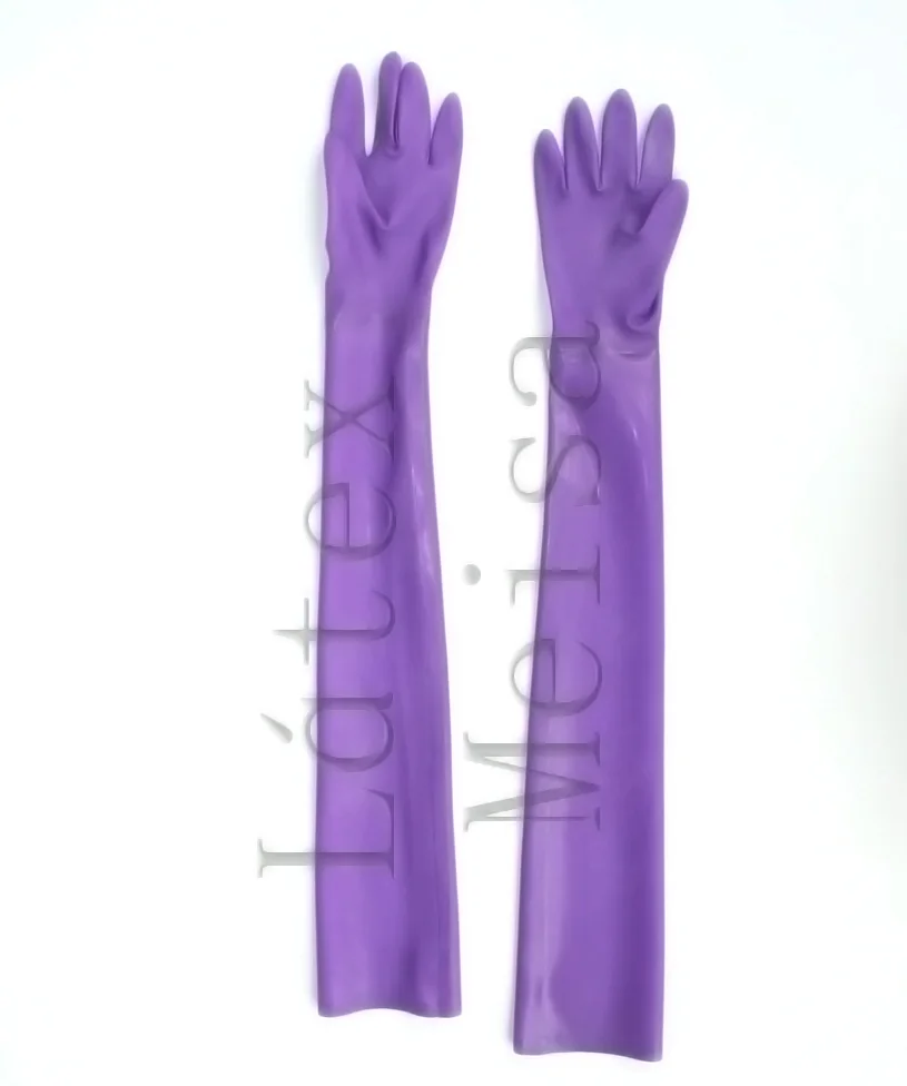 

100% natural & real latex long gloves in purple color for support custom tailored