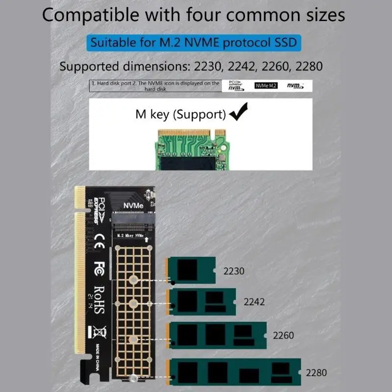652F M.2 Riser Card Adapter PCI-Express X16 Supports for 2230 2242 2260 2280