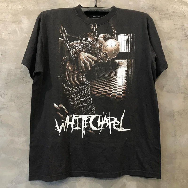 Whitechapel Heavy Metal Rock Band High-End Street Hip-Hop Trend Unisex Short-Sleeved T-Shirt for Men And Women.oversized vintage washed tee,heavyweight 240g cotton t-shirt, drop shoulder tee, acid wash t shirt, distressed retro tee                       .