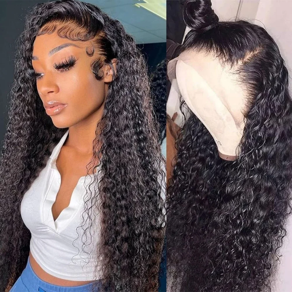 

13x4 Water Wave Lace Front Wigs Human Hair Curly Transparent 220Density Natural Color Pre Plcked Lace Frontal Wig For Women 1B