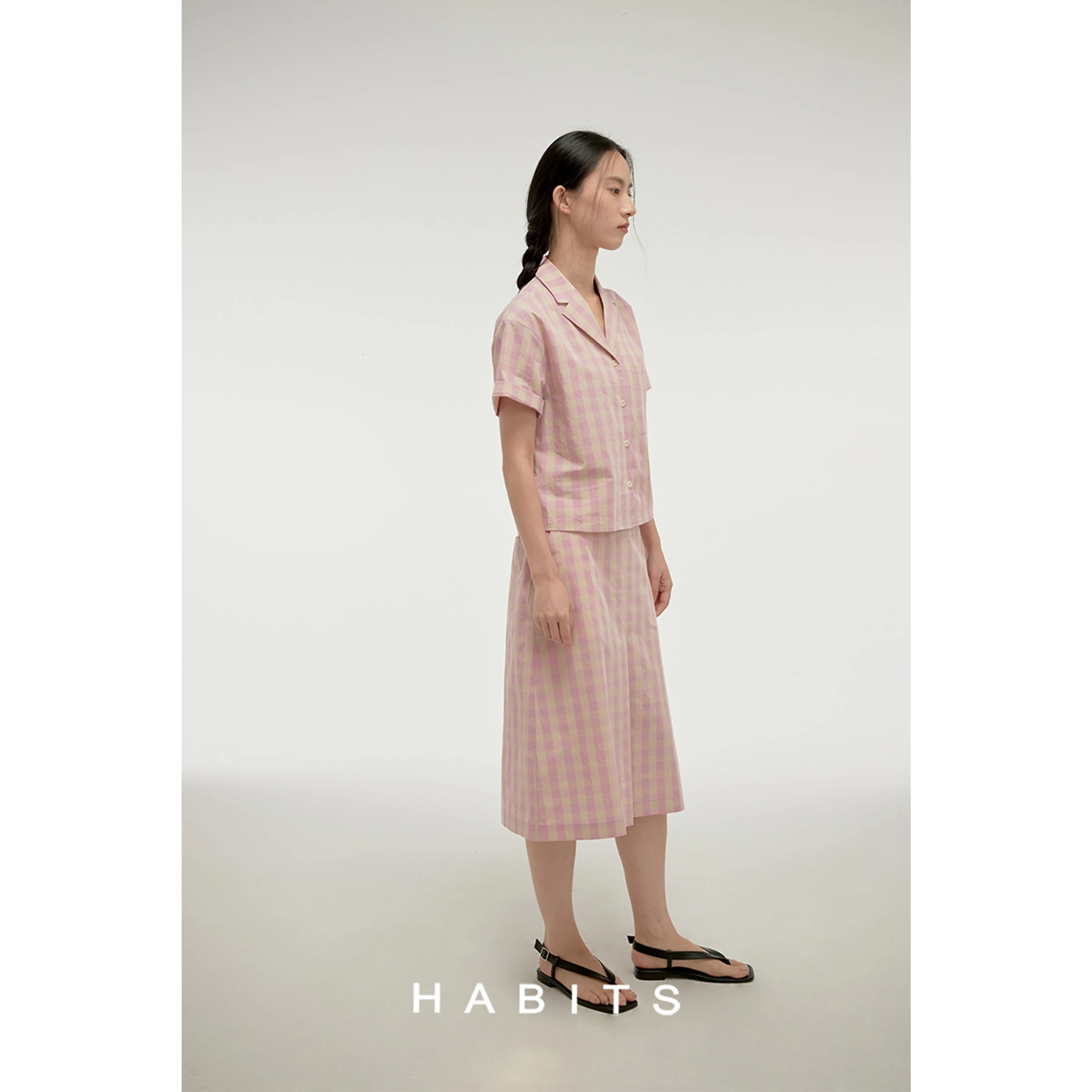 

HABITS Cusized Patterned Fabric f Skirt Summer Inner Fold Design Cotton 00% Women's Premium Faion Skirt