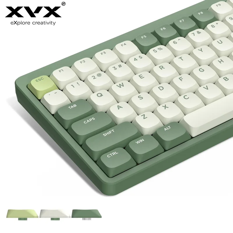 Teclas verdes XVX, teclas PBT de perfil bajo para interruptor MX 75%, teclado mecánico para jugar, doble disparo, 143 teclas