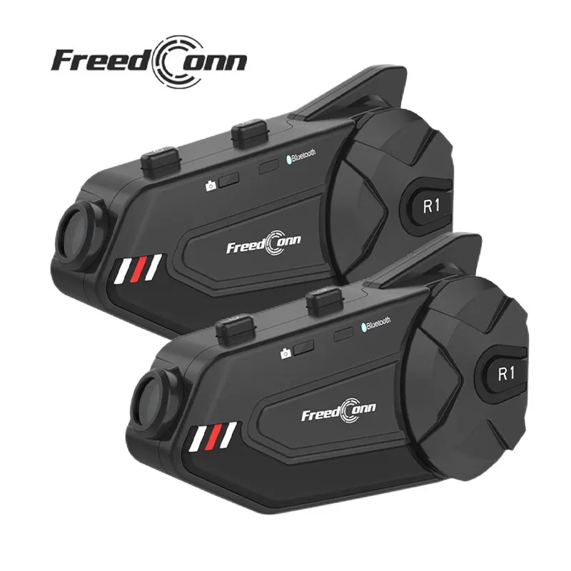 Freedconn R1 Plus Motorfiets Intercom Helm Dash Cam Bluetooth Headsets Handsfree Communicator Video Record 1080P Interphone