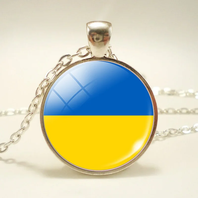 Ukraine Charm Necklace Spain UK USA Saudi Arabia Switzerland Turkey National Flag Glass Cabochon Pendant Necklace Jewelry Gift