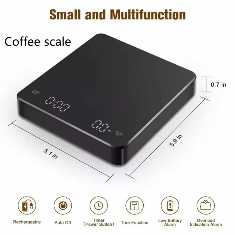 ميزان قهوة اسبريسو رقمي مع مؤقت صب فوق مقياس اسبريسو بالتنقيط شاشة LCD 3 كجم/0.1 جرام إيقاف تشغيل تلقائي عالي الدقة