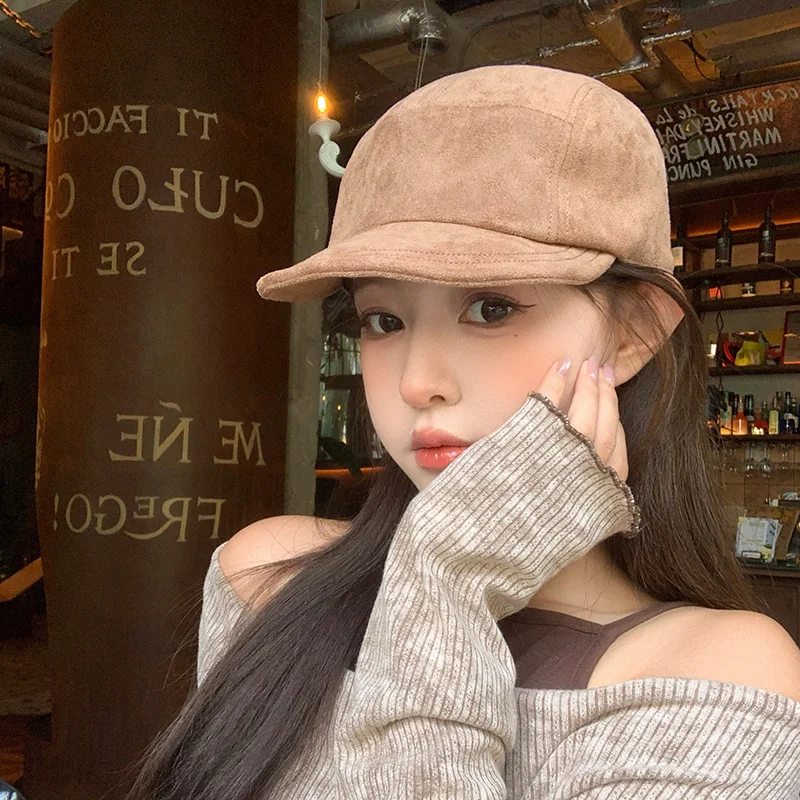 

Japanese Retro Five-panel Suede Flat Hip-hop Hat Men's and Women's Autumn and Winter Outdoor Adjustable Warm Baseball Cap Gorras