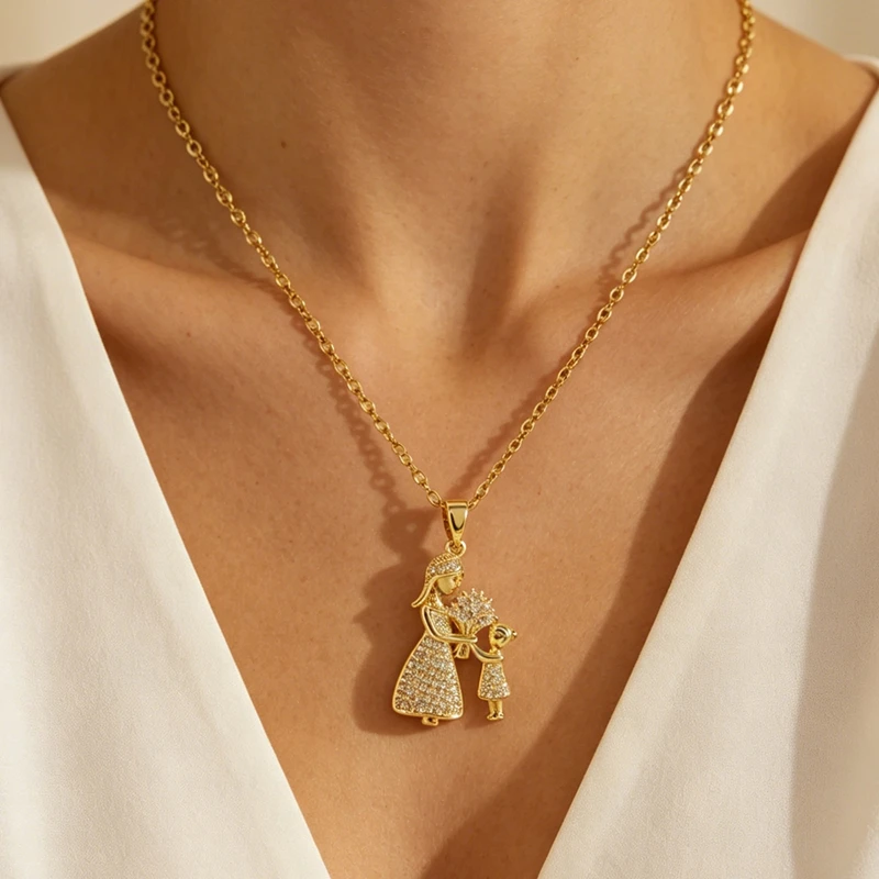 Muttertags-Geschenk Halskette Mutter-Tochter-Geschenk Familiengeschenk Schmuck Zirkon-Blumen-Halskette
