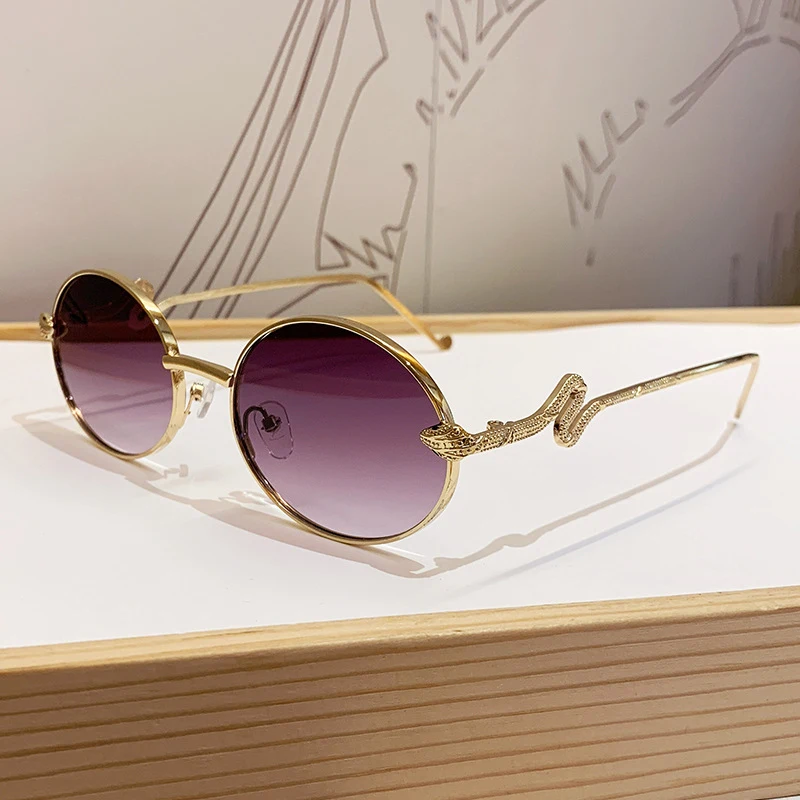 Neue Sonnenbrille mit rundem Rahmen für Damen, modische Schlangenbein-Sonnenbrille für trendige Herren