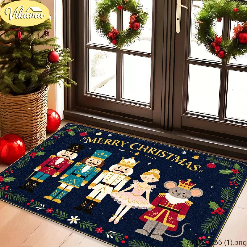 VIKAMA Christmas Nutcracker Ballet Story Doormat, Merry Christmas Welcome Rug, Non-Slip Soft Entry Mat, Home Decor