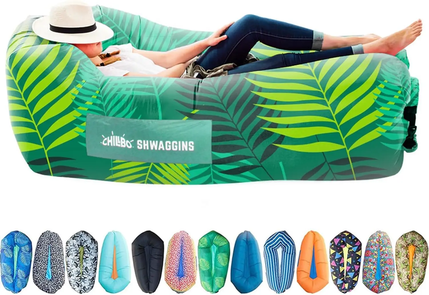 

Inflatable Couch No-Pump Setup, Ripstop Polyester, Portable Air Lounger for Beach Camping Festivals Tailgating - Green Leaf