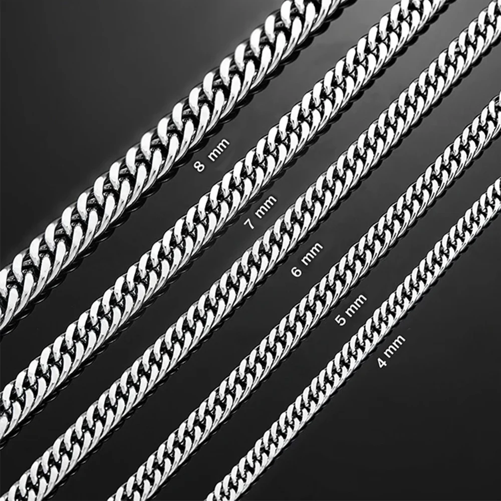 HIYEE 3mm/4mm/5mm/6mm/7mm/8mm Stainless Steel Cuban Link Chains Classic for Men Boy Curb Chunky Necklace Jewelry 14 to 28 Inches