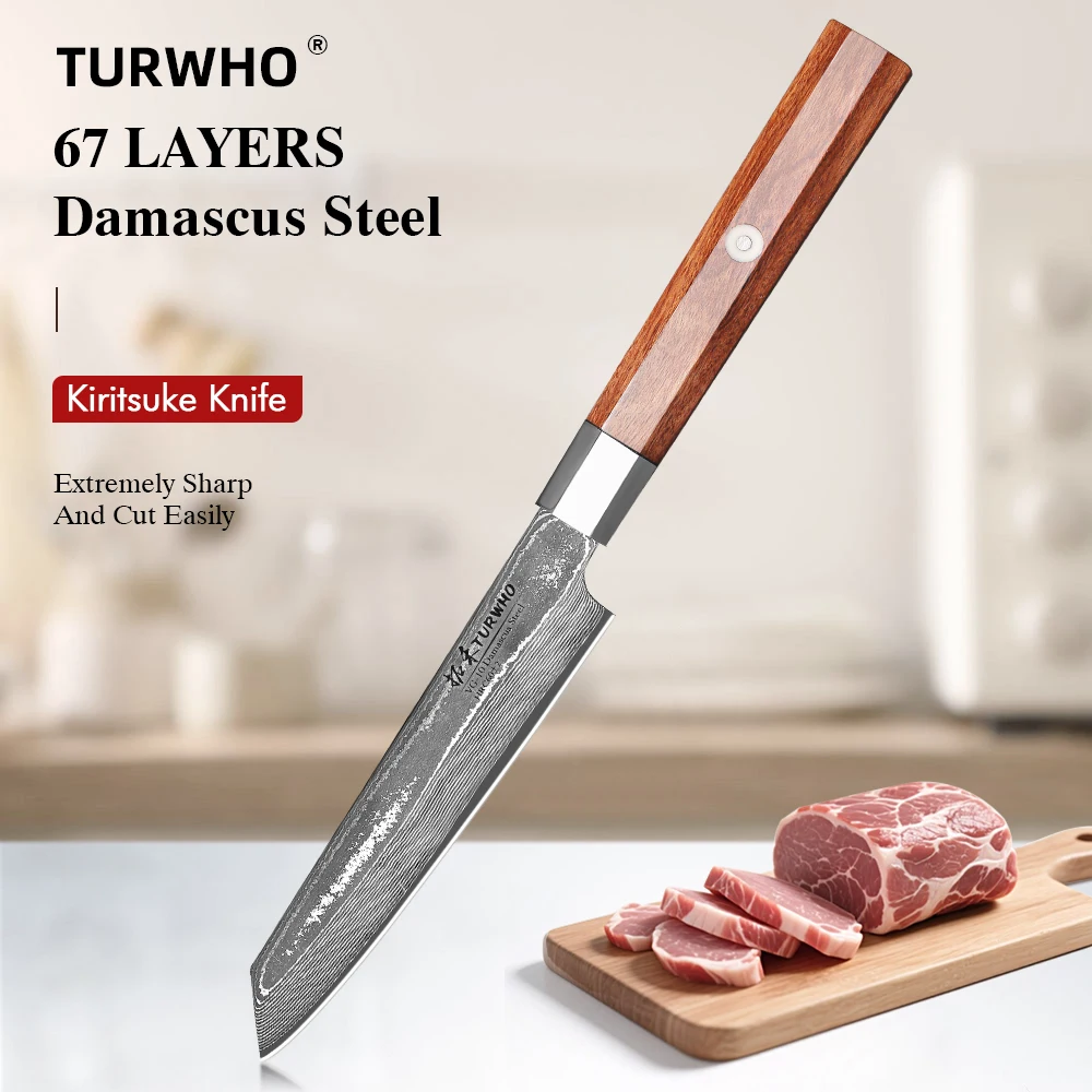 

TURWHO 5" Japanese Kiritsuke Knife Handmade Damascus Steel Professional Chef Knives Kitchen Fruit Paring Peeling Utiltiy Knife