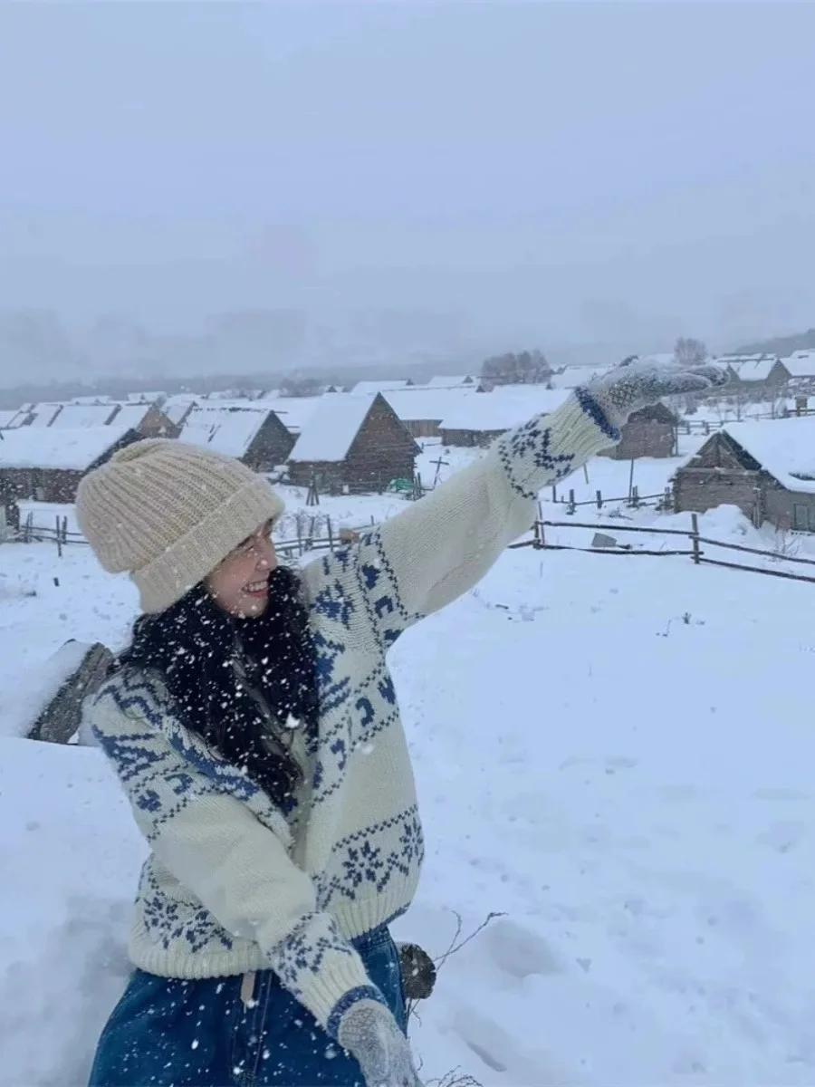 Nordique rétro Fair Isle Cisas arbre tricoté pull ample femmes Cardigan manteau automne hiver Faion décontracté Sle