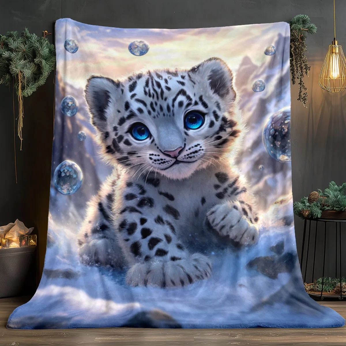 Dreamy Blue Leopard Cub Fleece Blanket Throw Cozy Plush Animal Print Nursery Decor Starry Sky Baby Boy Girl Gift Wrap