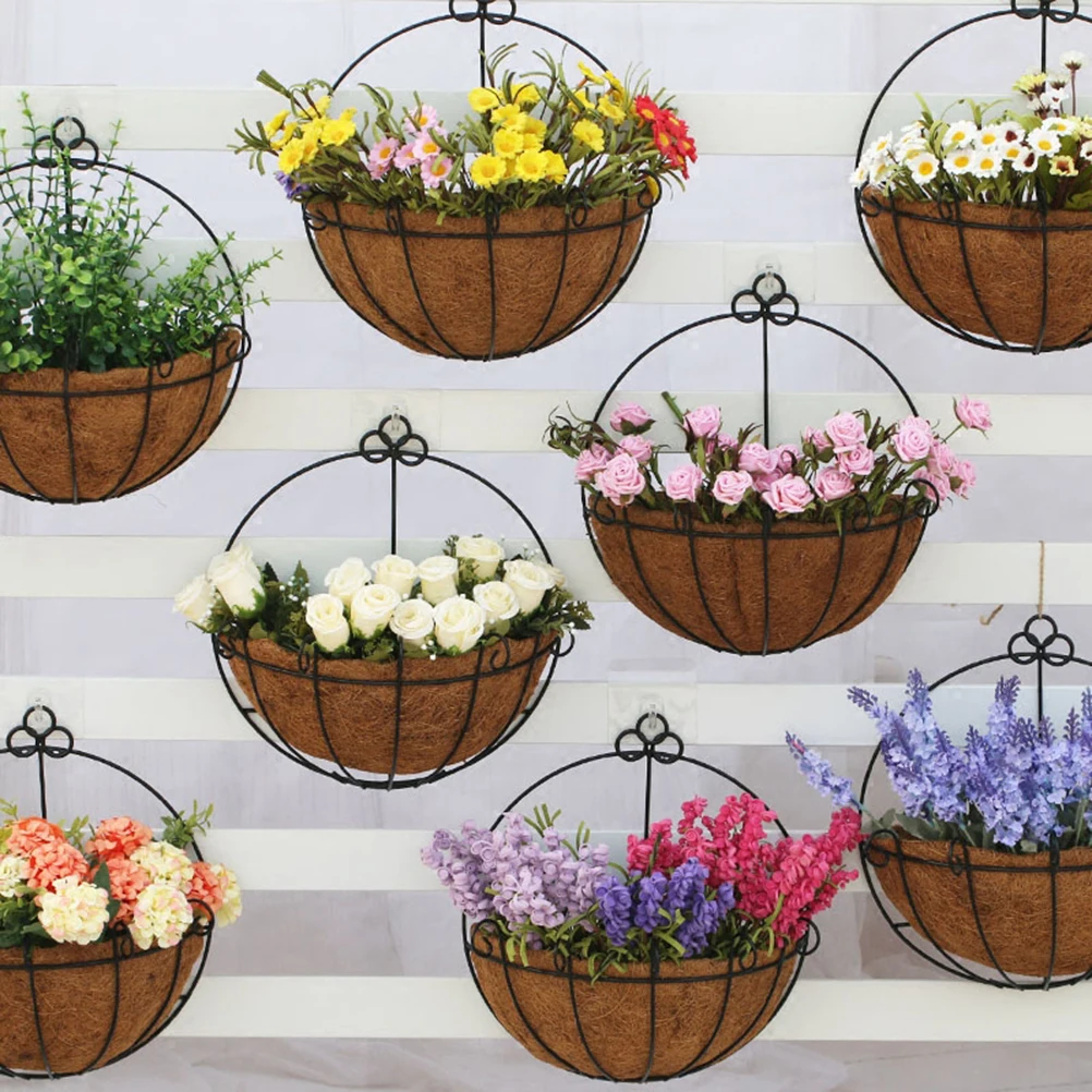 

Rattan Wall Decor Coconut Palm Flower Pot Hanging Basket The Fence Plant Pots Decorations