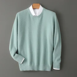 2024 autumn and winter new cashmere sweater men's crewneck casual pullover solid color sweater wool knit base shirt