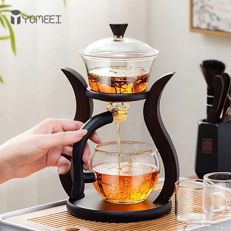 YOMEEI Heat-Resistant Glass Tea Set Magnetic Water Diversion Rotating Cover Bowl Automatic Tea Maker Lazy Kungfu Teapot Drinking