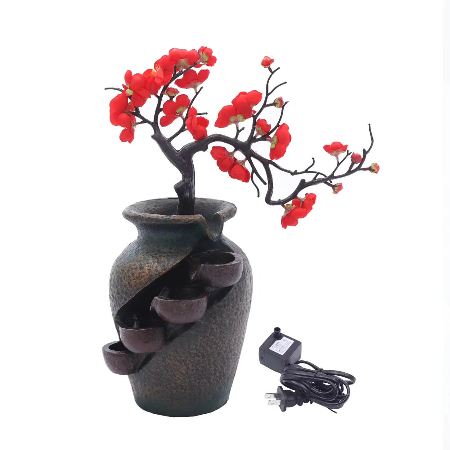 New LOYALHEART Desktop Resin Zen Flower Vase Ornamental Fountain Indoor Water Fountain Tabletop Dining Room Guestroom Decor