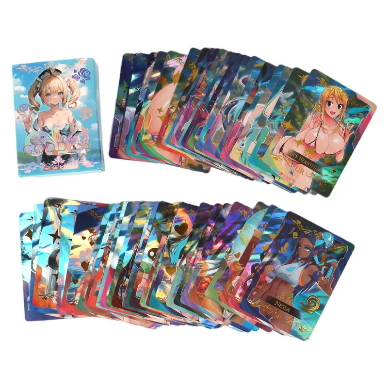 55Pcs Goddess Story Card Holographic Golden Letter All Shiny Anime Sexy Swimwear Girl Collection Card Ayaka Nezuko Magician Girl