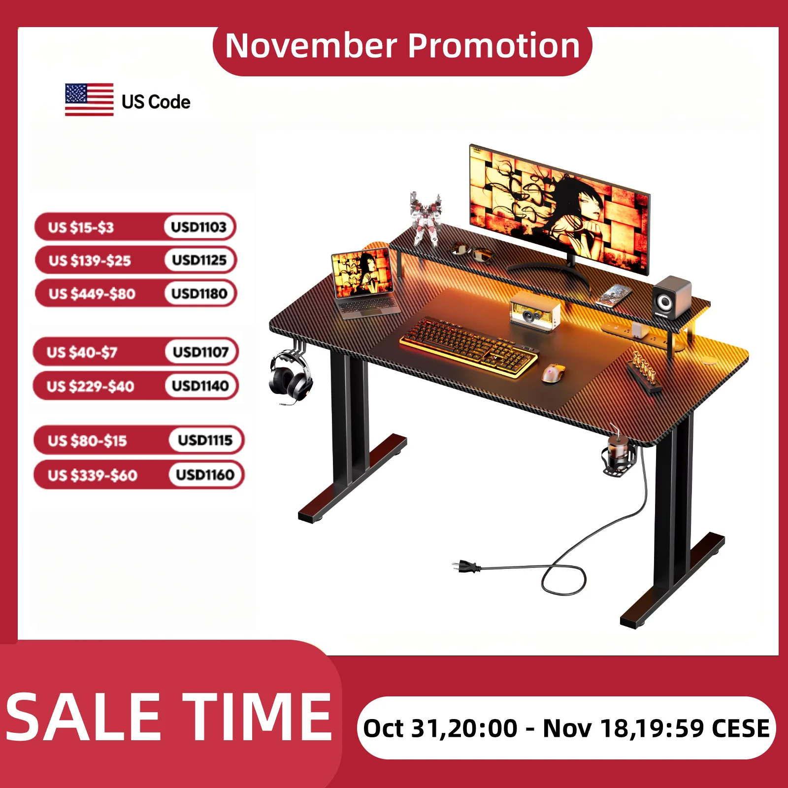 Pc Gaming Lounge - Gaming Desk with LED Lights &