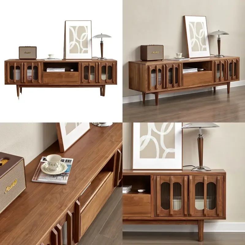 North American Black Walnut Retro Solid Wood TV Cabinet Nordic Style Living Room Storage Console Cherry Wood Home Furniture