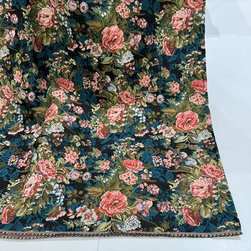 Oil Painting Flower Jacquard Fabric Ethnic Style Thickening Yarn Dyed Clothing Handmade DIY Sewing Cotton and Linen Fabric