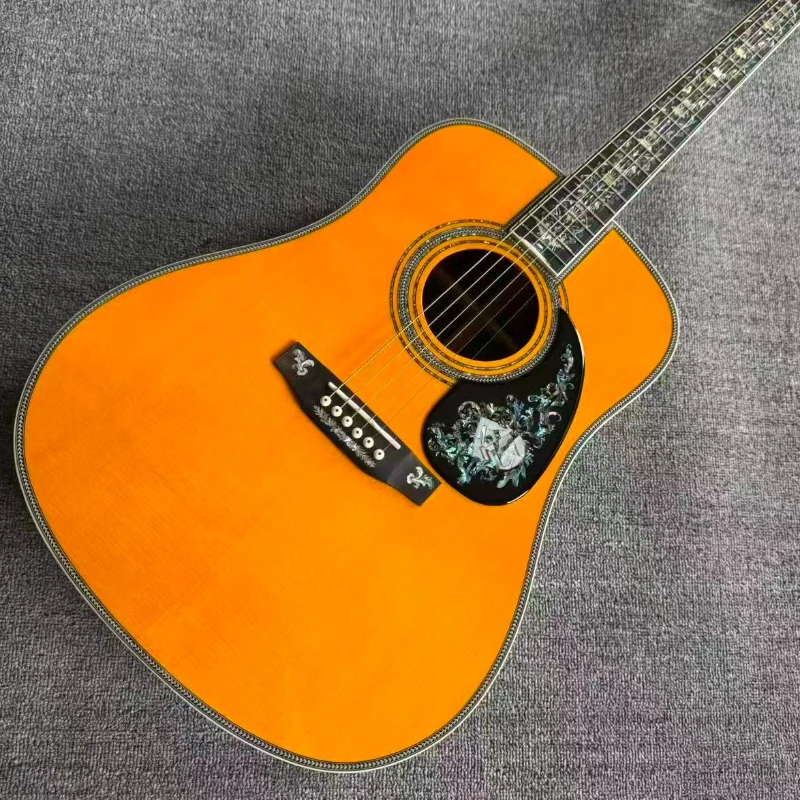 

41 Inch All Solid Wood Acoustic Guitar 100 Type Abalone Inlays Solid Spruce Top Body Bone Nut Gold Tuners Free Shipping