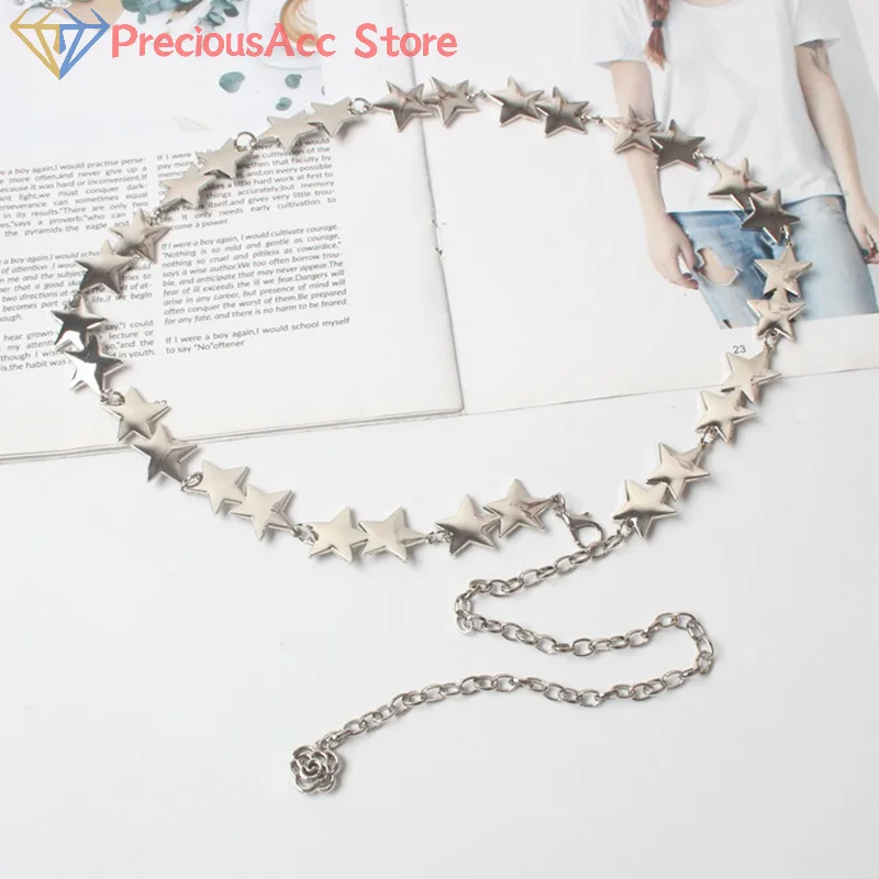 Vintage Women Waist Belt Female Metal Star Pentagram Chain Belt Tassel Waist Chain Belt Women Decorative Body Jewelry