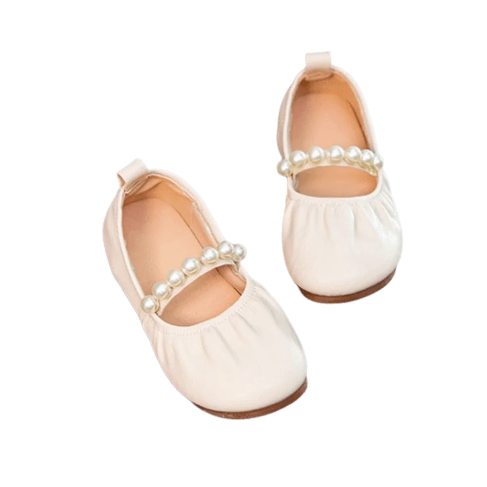 

Pleats Sweet Children Leather Shoes Soft Soled Pearl Mary Jane Shoe Lightweight Slip-on Style Girls Princess Shoes Daily