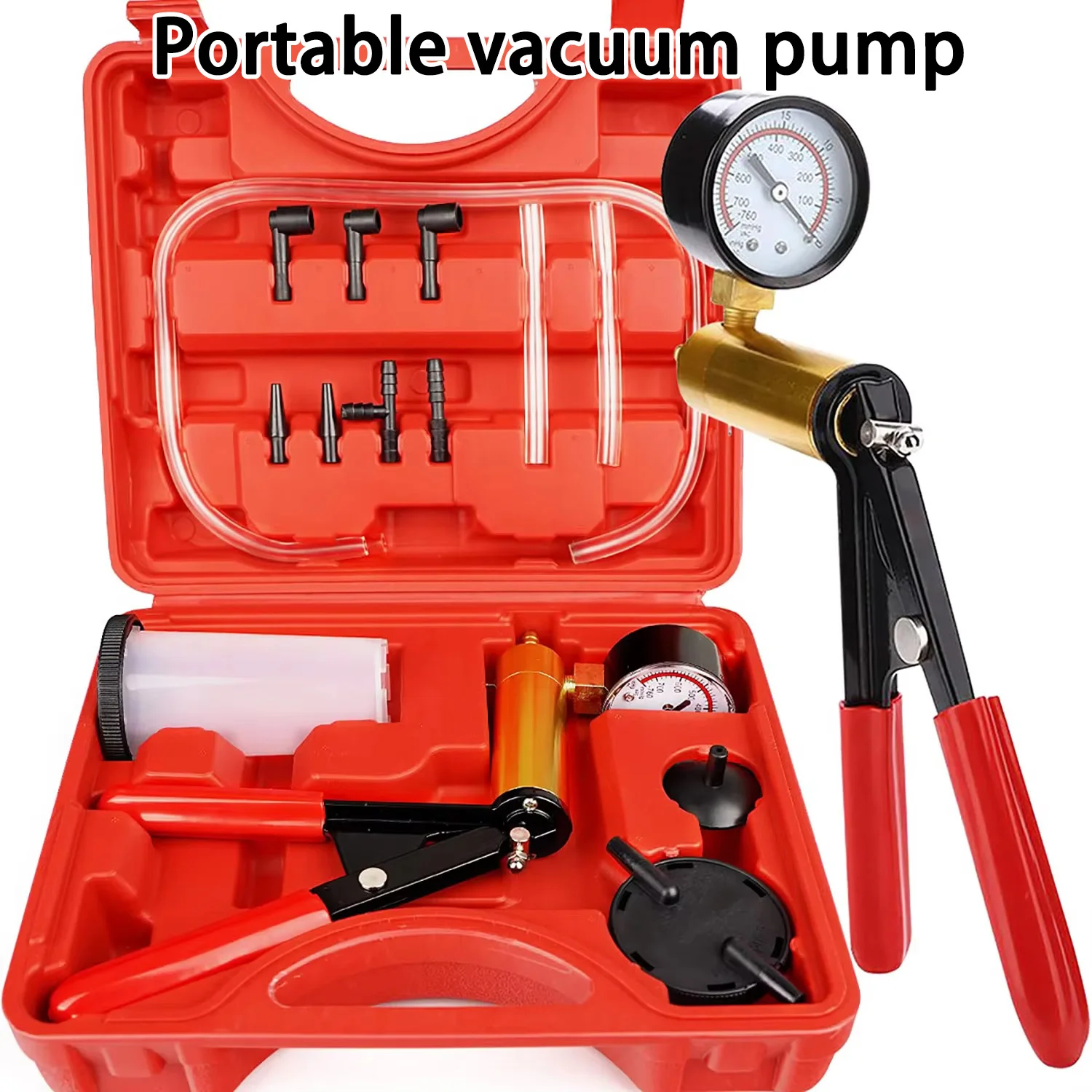 

Manual Brake Bleeder Vacuum Pump Kit Automotive Fluid Tester with Gauge Adapters 2 in 1 Handheld Pistol Test Tool for Car Truck