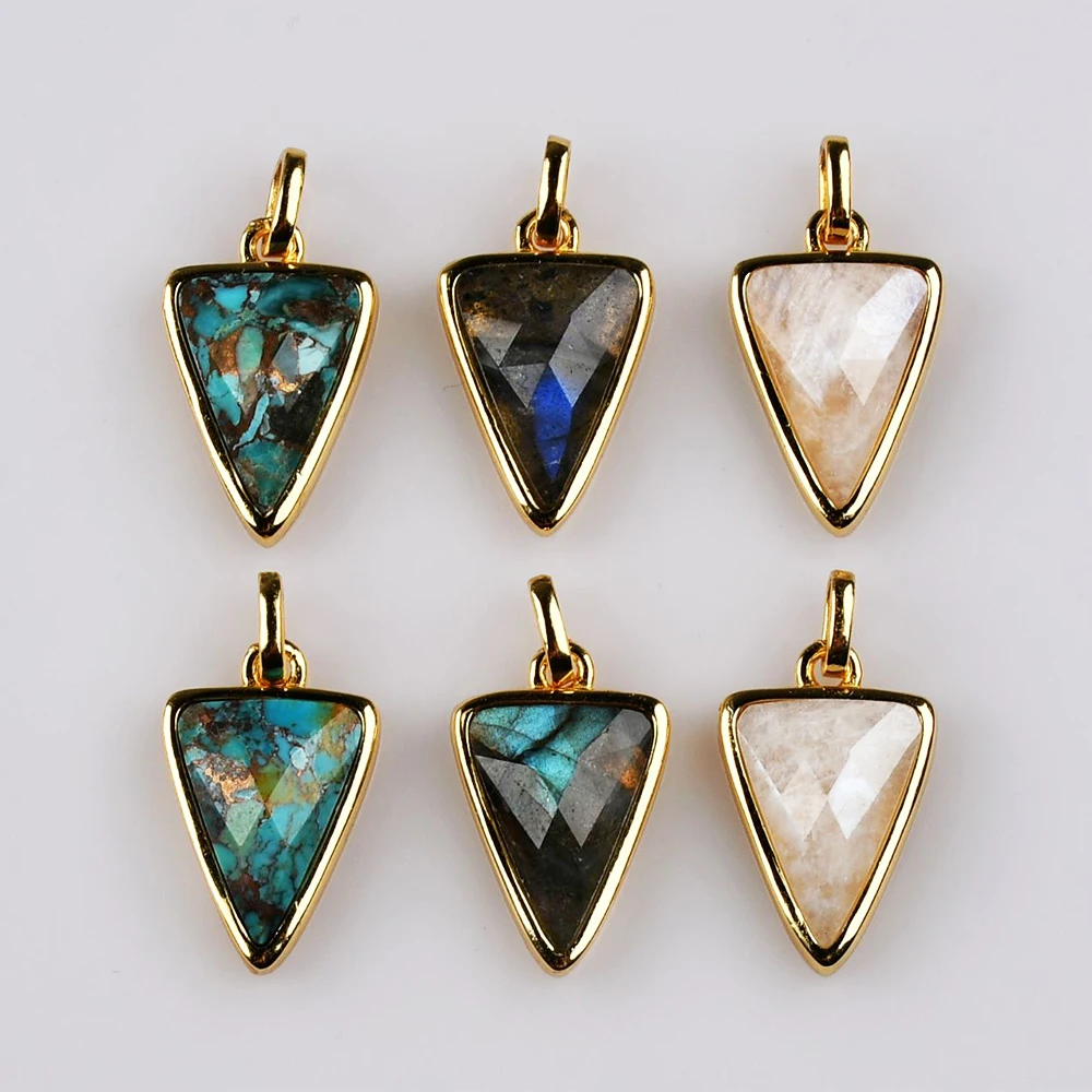 

BOROSA Vintage Golden Plated Triangle Copper Turquoise Faceted Pendant for Women Crystal Quartz Necklace Jewelry Accessories