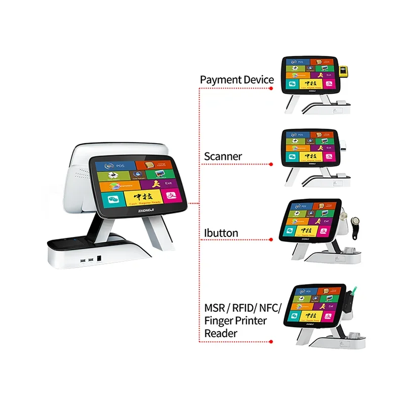 ZHONGJI tpv sale All in One Double Screen POS 15\'\' LCD Display Touch termin Pos System Cash Register Terminal with 58mm Printer