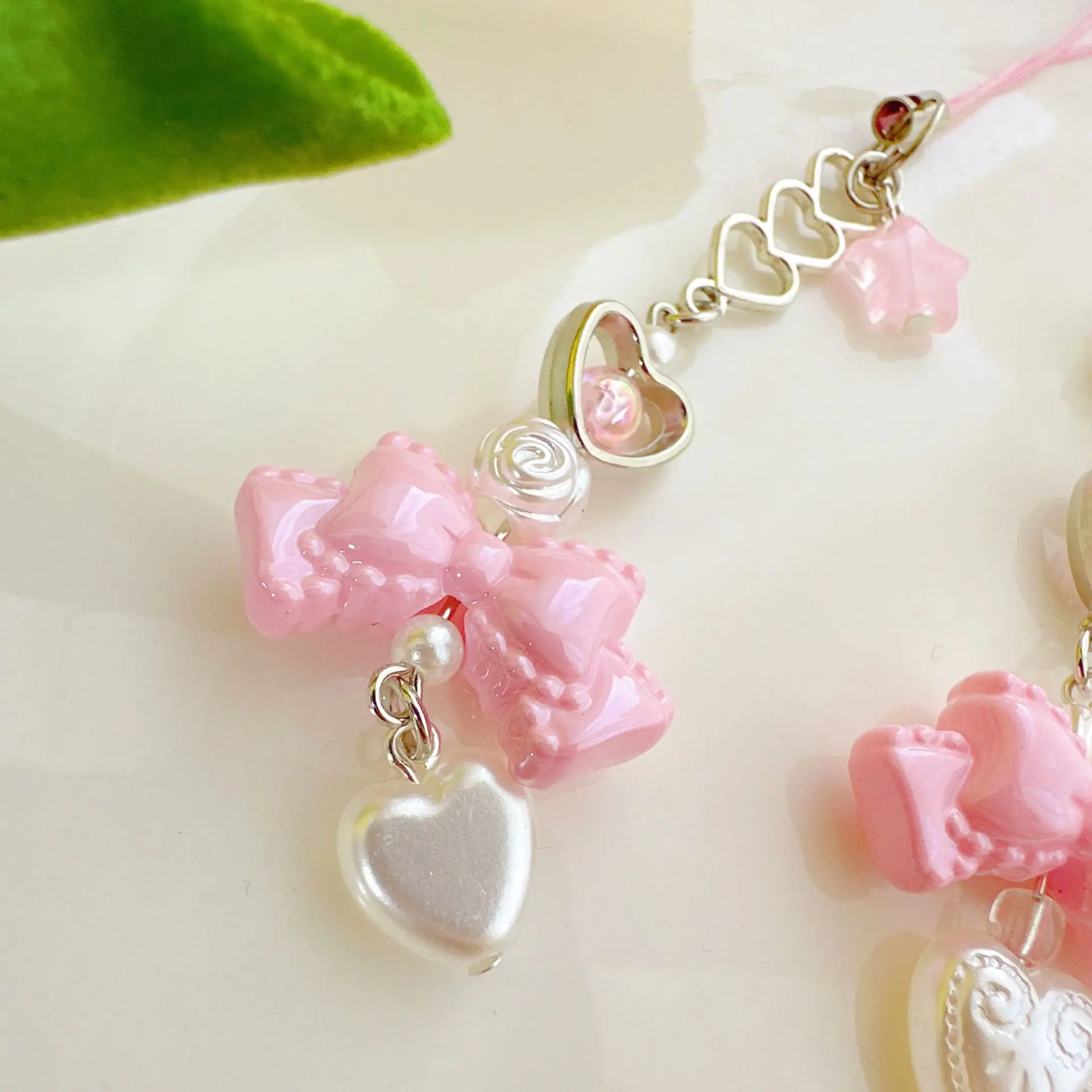 Pink Princess Bow Heart Keychain, Phone Charm