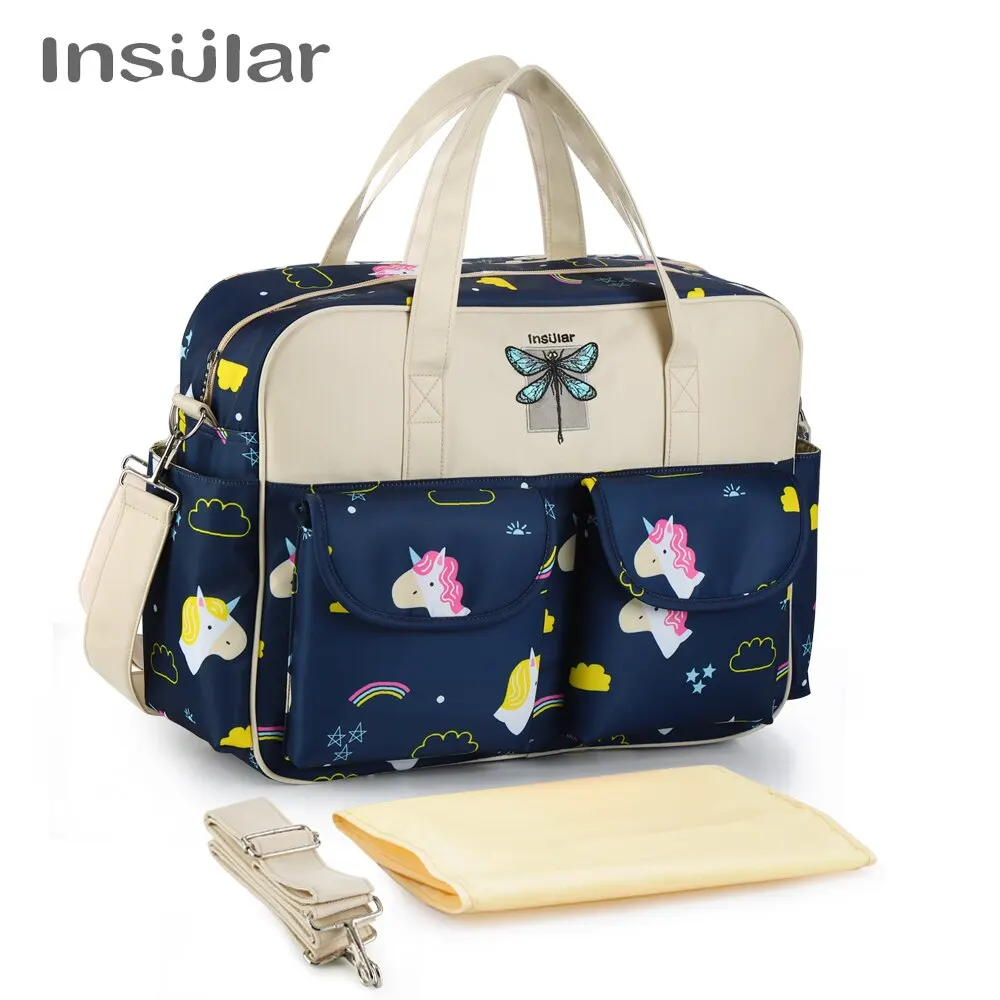 INSULAR Waterproof Diaper Bag Large Capacity Messenger Maternity Bag Multifunctional Baby Travel Nappy Bag For Stroller
