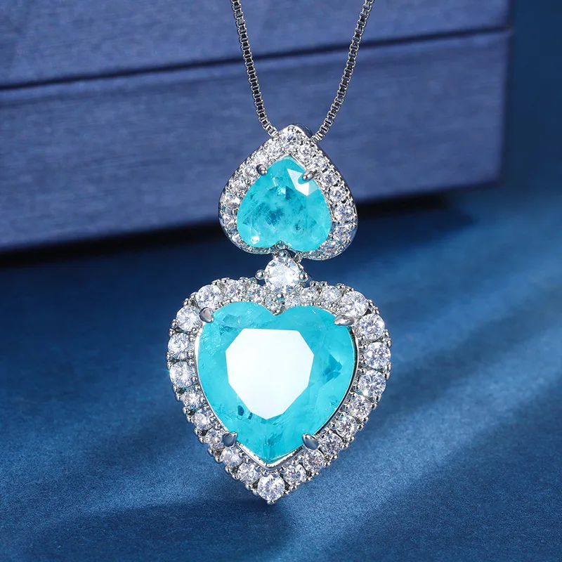Gold-Plated Jewelry European and American Necklace for Women, Gemstone Heart-Shaped Diamond Pendant, Main 15*15 9*9