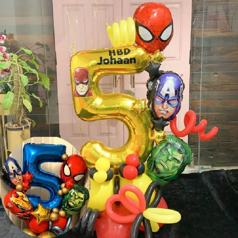 5PCS Super Hero Aluminum Foil Balloons Spiderman Air Globos  Kids Birthday Party Decoration Baby Shower Iron Man Balloons